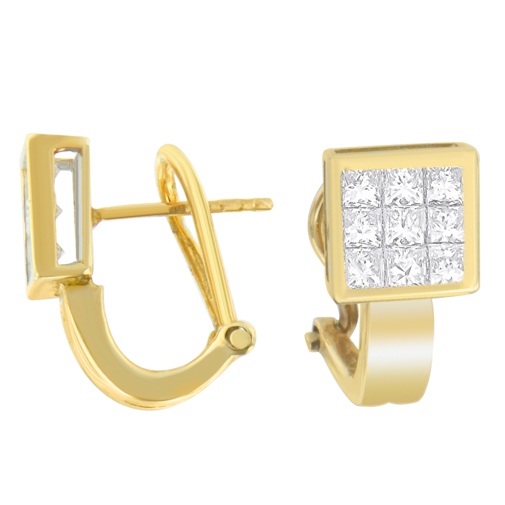 14K Yellow Gold 1.08ct. TDW Princess-Cut Diamond Composite Earrings (G-H, SI2-I1) - YuppyCollections