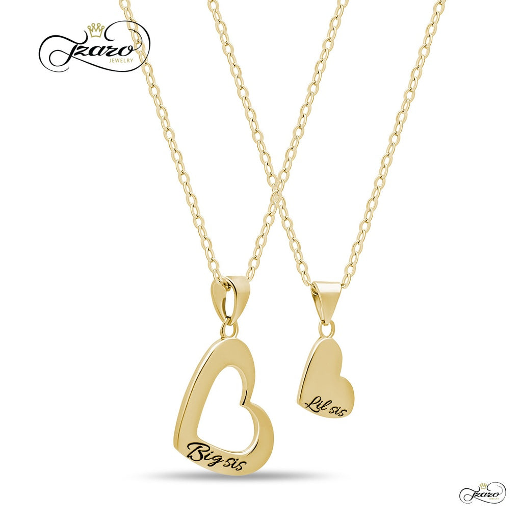 Sister Heart Necklace Set for Big Sis Lil Sis, 925 Silver, 14K Gold Plated Necklaces - YuppyCollections