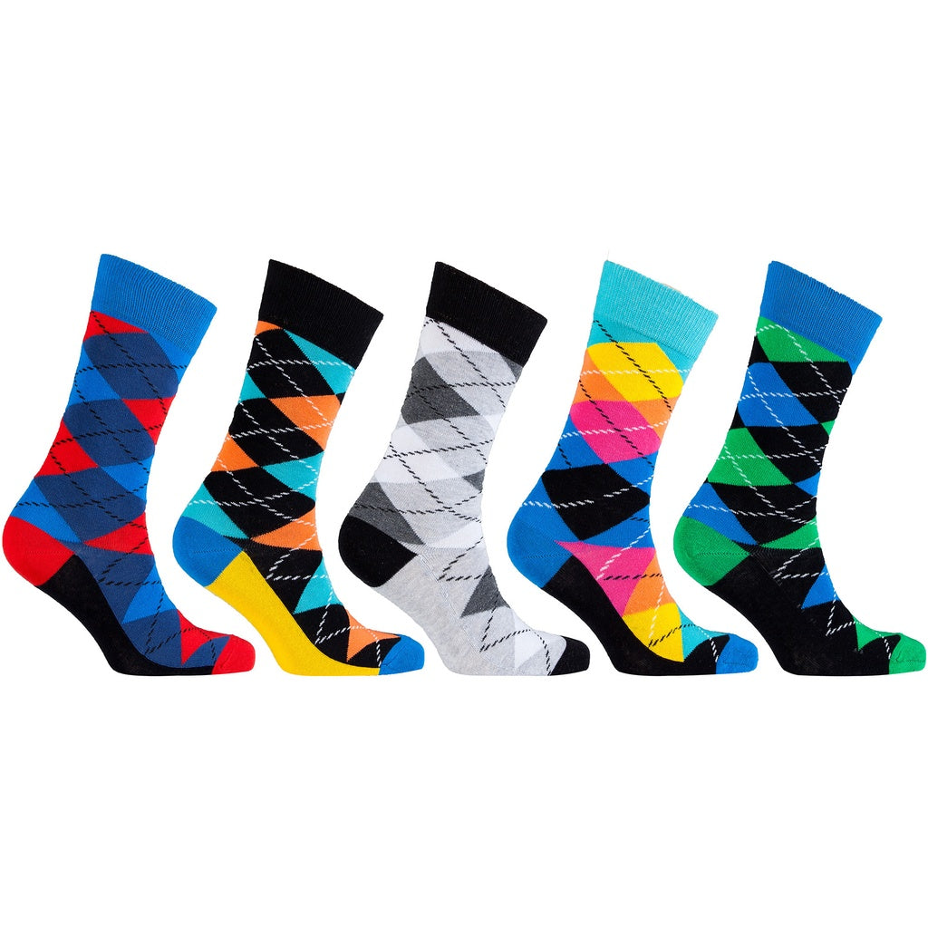 Men's 5-Pair Funky Argyle Socks-3005 - YuppyCollections