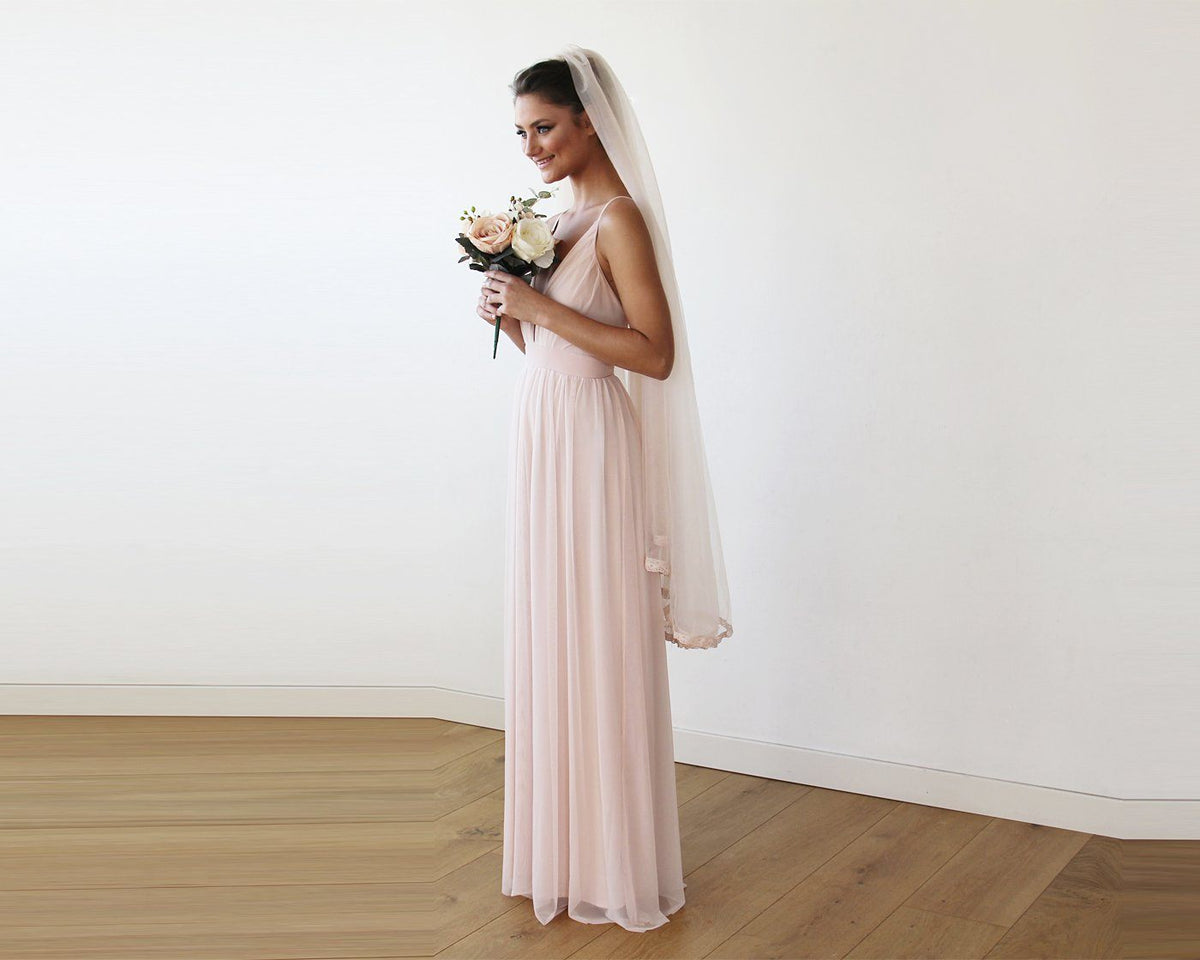 Chiffon Maxi wrap with thin straps - Light pink maxi dress with adjustable straps 1170 - YuppyCollections