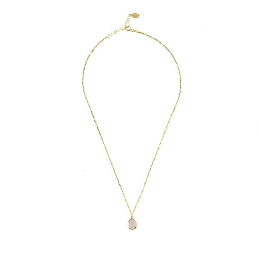 Pisa Mini Teardrop Necklace Gold Rose Quartz - YuppyCollections