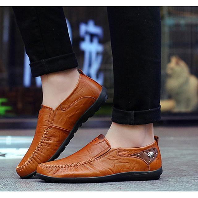 Mens Casual Leather Loafers with Rubber Anti Slippery Surface - YuppyCollections