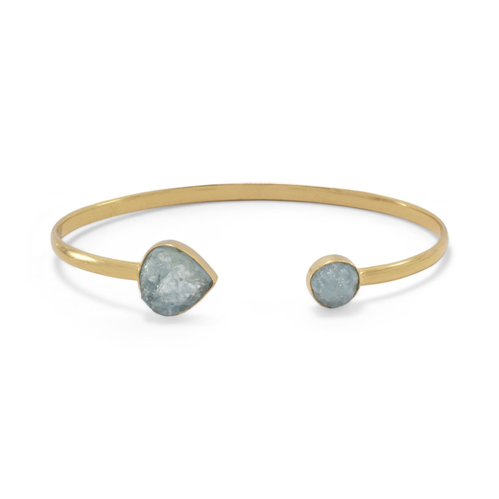 14 Karat Gold Plated Aquamarine Open Cuff Bracelet - YuppyCollections