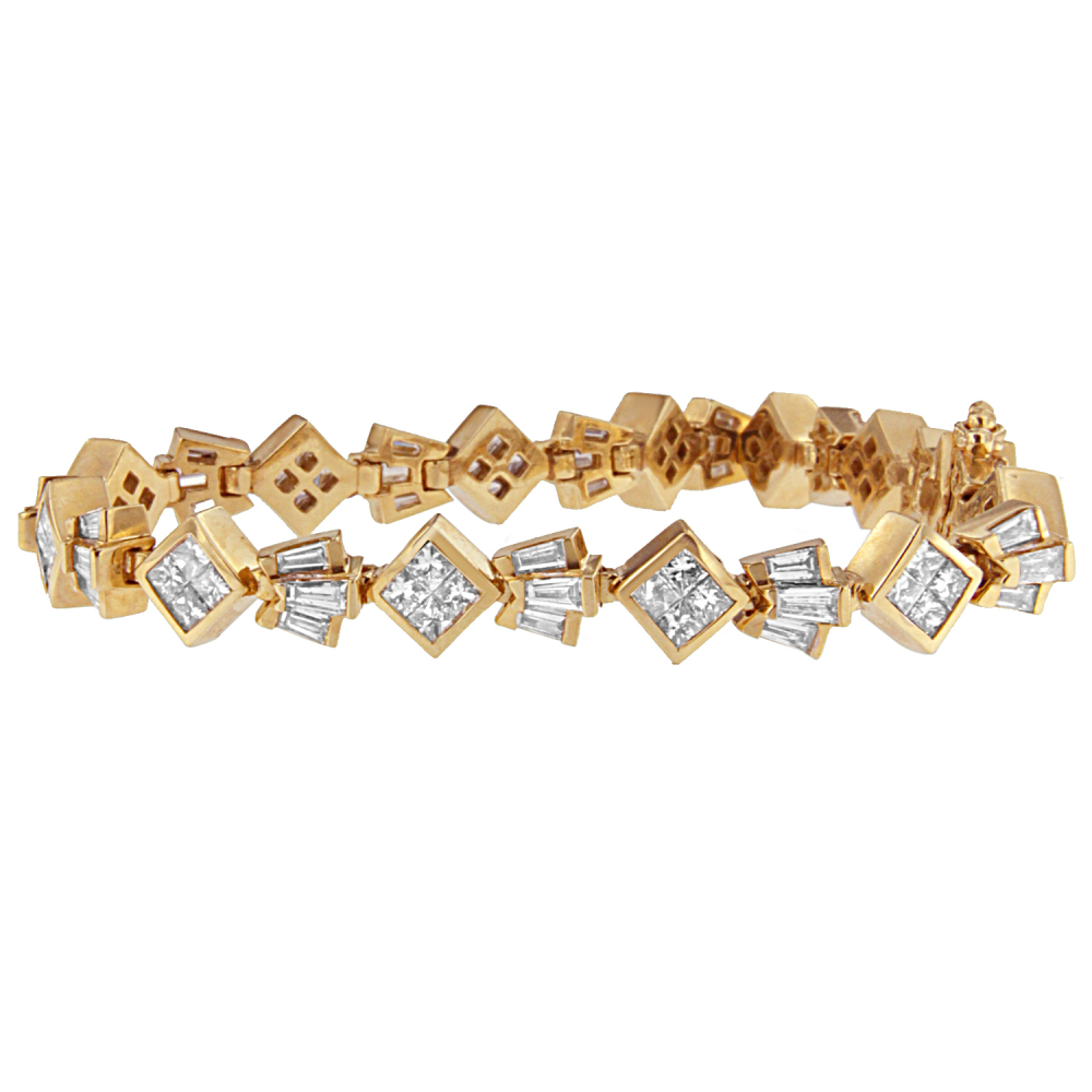 14K Yellow Gold 7 3/4ct. TDW Princess and Baguette Cut Diamond Geometric Bracelet (G-H,VS1-VS2) - YuppyCollections