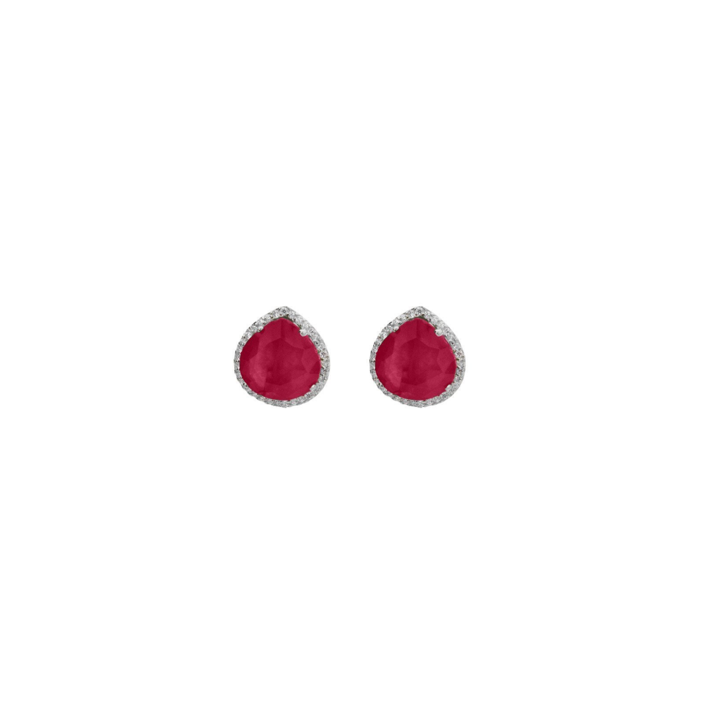 Almond Ruby & CZ Stud Earrings in Sterling Silver - YuppyCollections