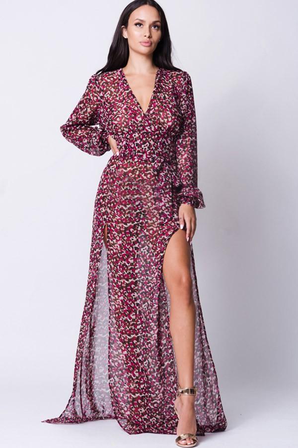 LONG SLEEVE PRINT MAXI DRESS - YuppyCollections