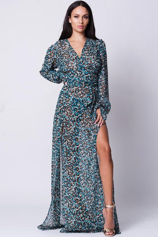 LONG SLEEVE PRINT MAXI DRESS - YuppyCollections