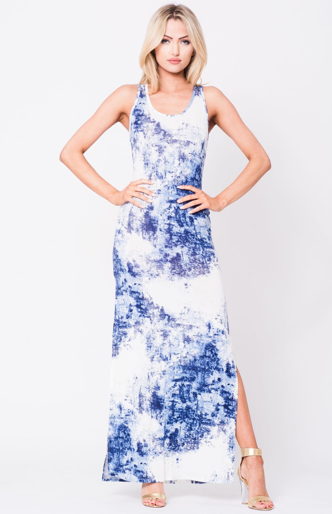 TIE DYE DOUBLE SLIT MAXI DRESS - YuppyCollections