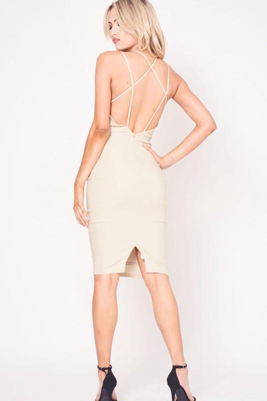 STRAP DETAIL OPEN BACK BODYCON DRESS - YuppyCollections