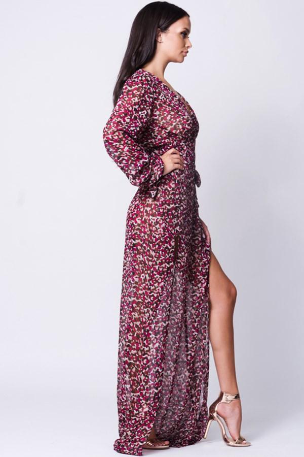 LONG SLEEVE PRINT MAXI DRESS - YuppyCollections