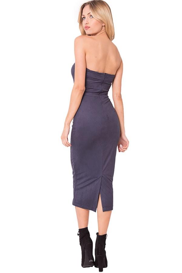 STRAPLESS FAUX SUEDE MIDI DRESS - YuppyCollections