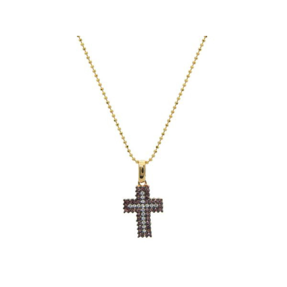 Champagne  & White Cz Cross Necklace - YuppyCollections