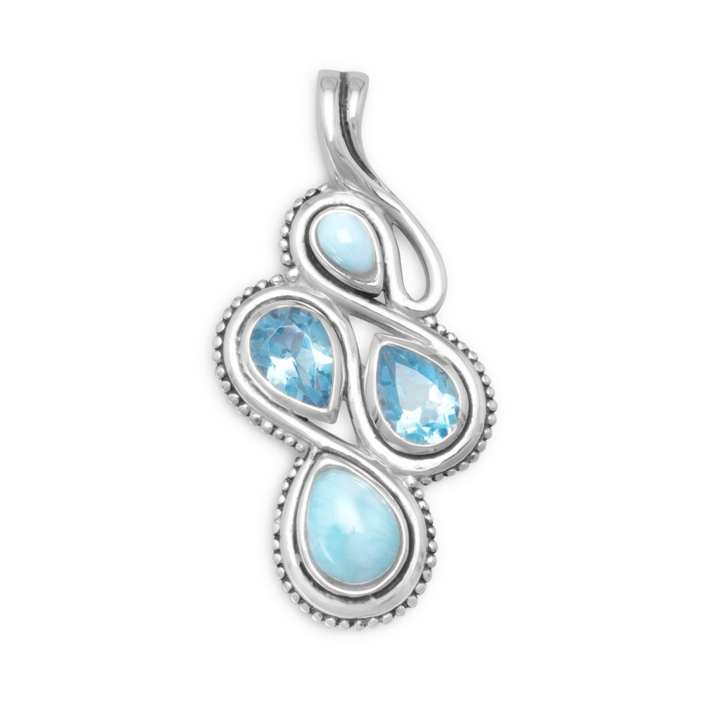 Oxidized Larimar and Blue Topaz Slide - YuppyCollections