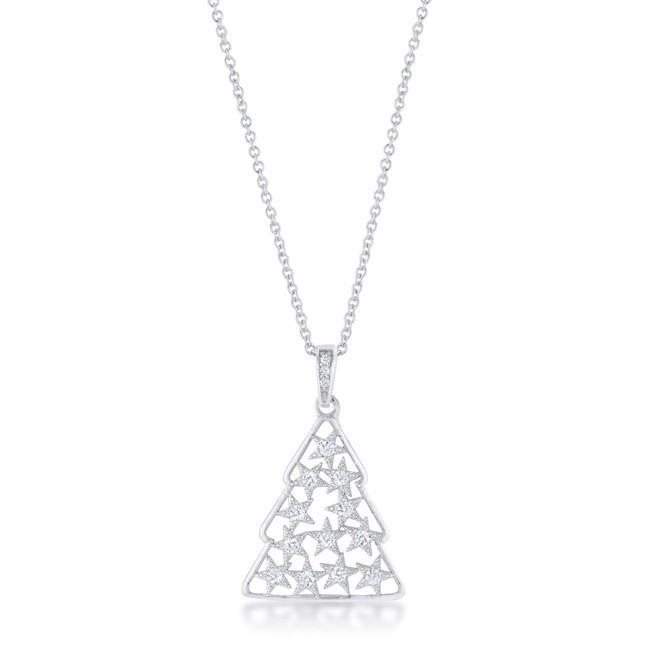 .2 ct CZ Rhodium Christmas Tree Pave Holiday Pendant - YuppyCollections