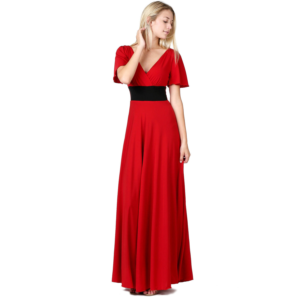 Evanese Women's Elegant Slip on Short Sleeves Evening Party Formal Long Dress - YuppyCollections