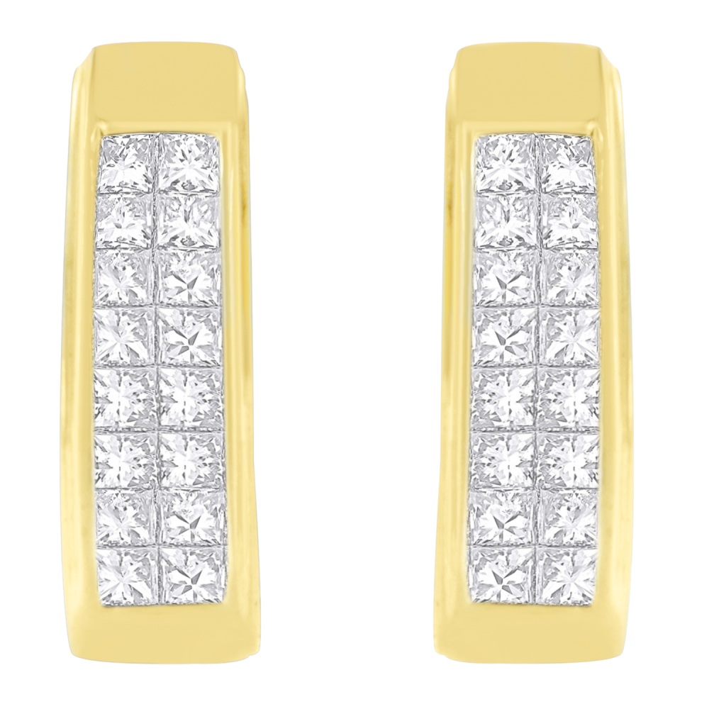 14K Yellow Gold 1ct. TDW Princess-cut Diamond Earrings (H-I,VS1-VS2) - YuppyCollections