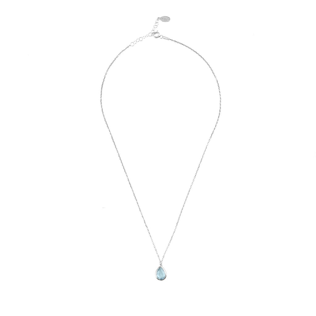 Pisa Mini Teardrop Necklace Silver Blue Topaz - YuppyCollections