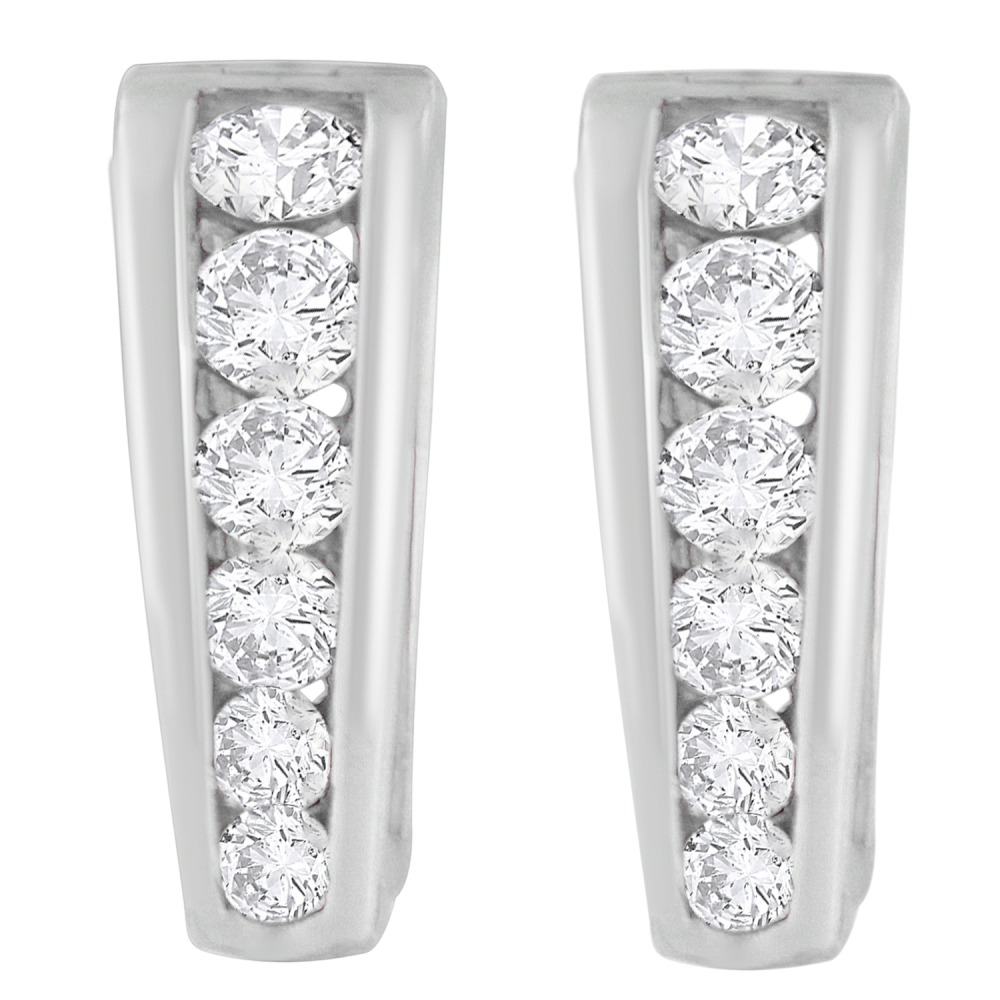 14k White Gold 1/4ct Round Cut Diamond Huggy Earrings (I-J I2-I3) - YuppyCollections