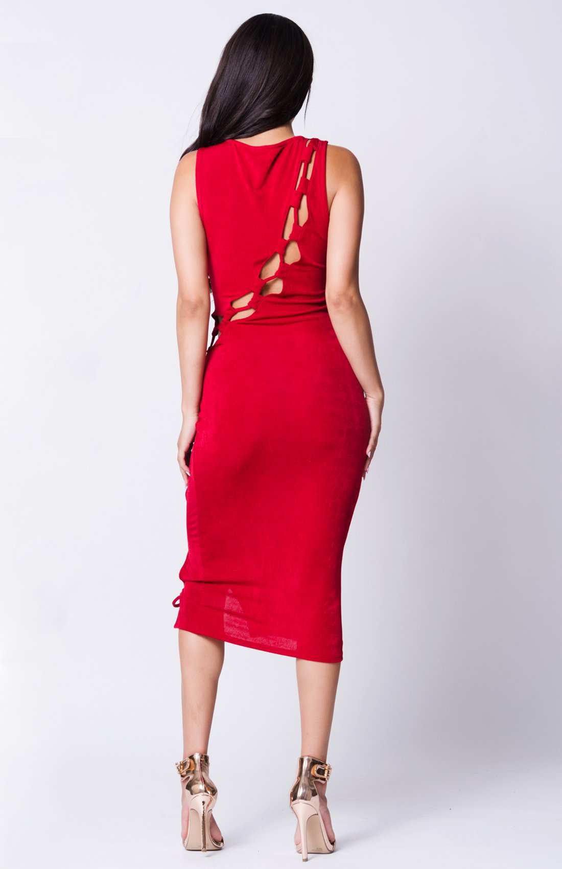 Lace Up Solid Midi Dress - YuppyCollections