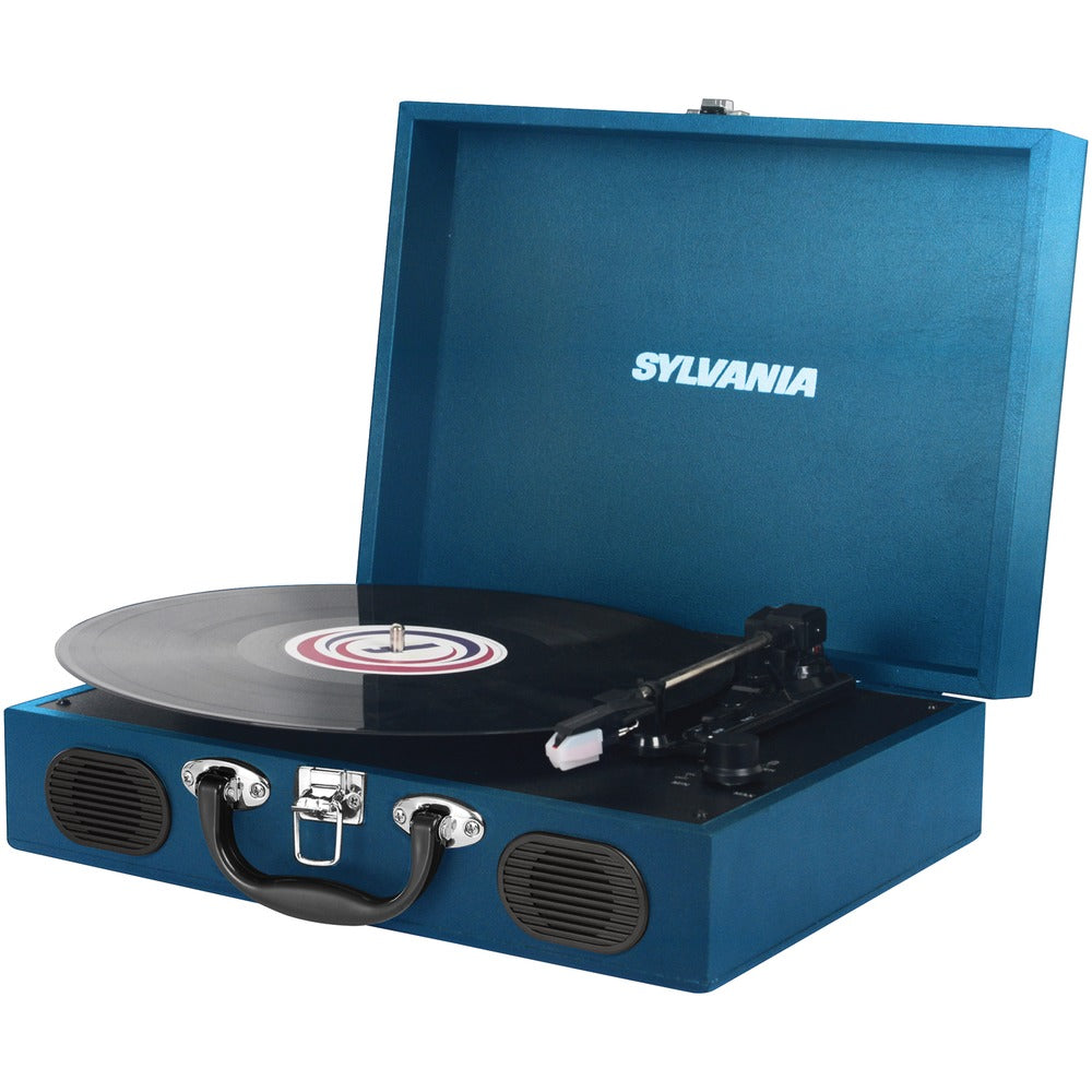 SYLVANIA(R) STT102USB-BLUE PC-Encoding USB Portable Suitcase Turntable with Speaker - YuppyCollections