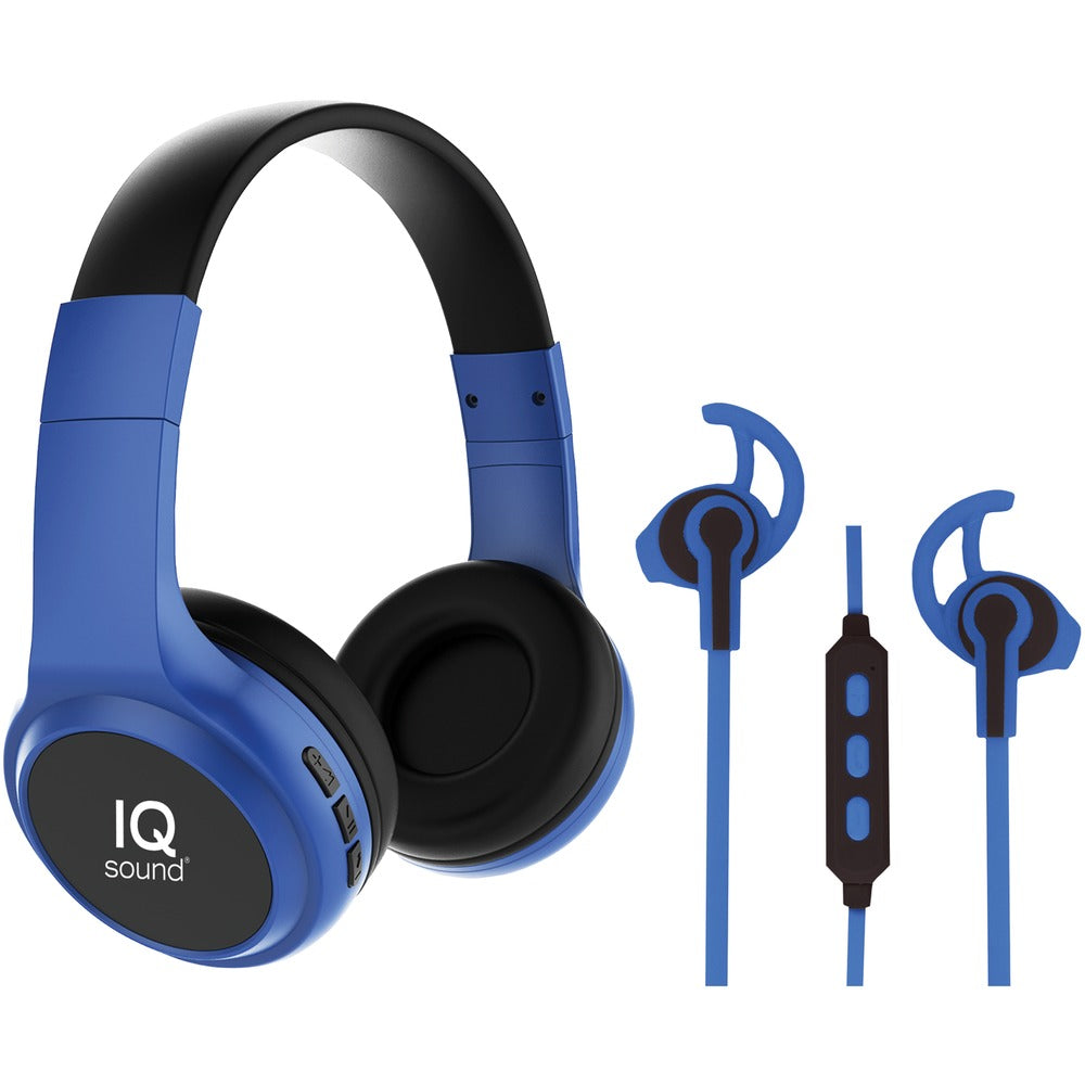 IQ Sound(R) IQ-260BT- BLU 2-in-1 Bluetooth(R) Headphones/Earbuds with Microphone Combo (Blue) - YuppyCollections