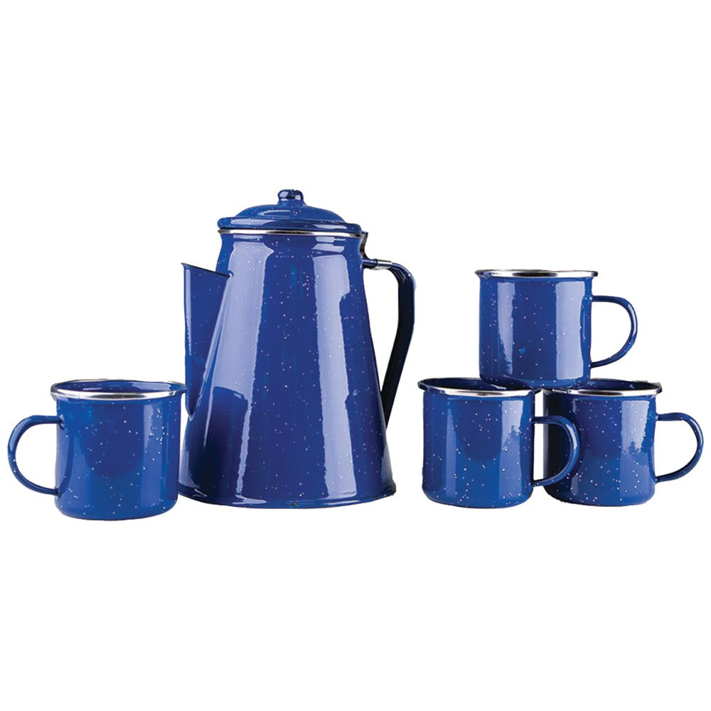 Stansport(TM) 11230 Enamel 8-Cup Coffee Pot with Percolator & Four 12oz Mugs - YuppyCollections