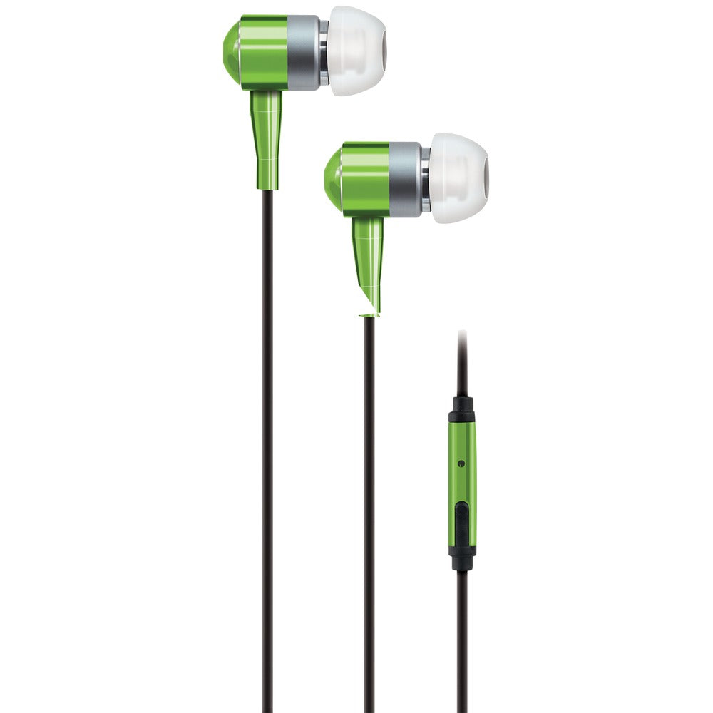 AT&T(R) PEBM02-GRN PEBM02 In-Ear Aluminum Stereo Earbuds with Microphone (Green) - YuppyCollections