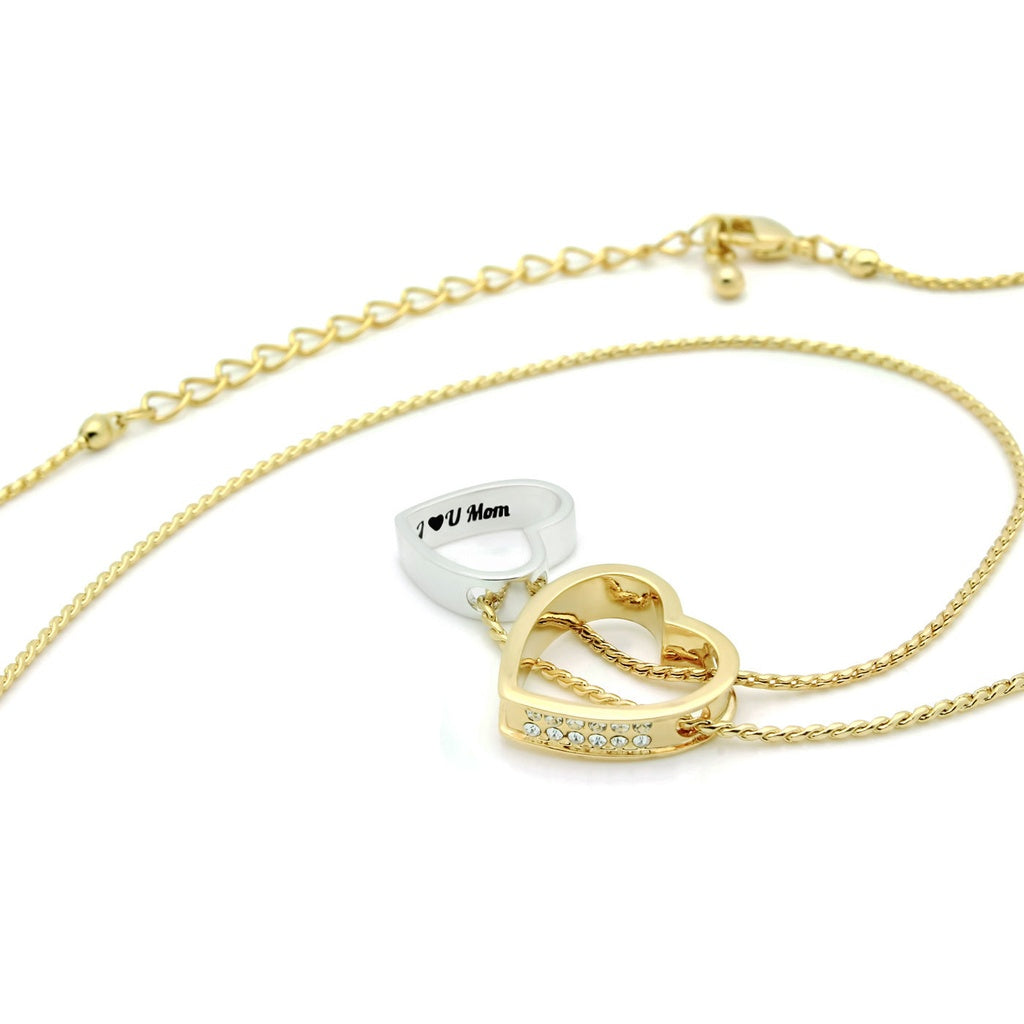 Mother Gold Heart Necklace Engraved with "I love U Mom", 18" Chains included - YuppyCollections