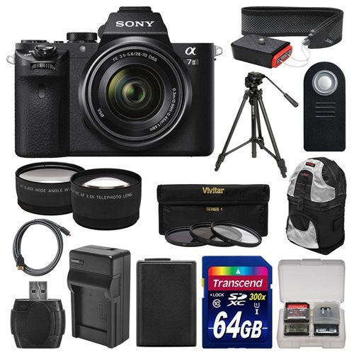 Sony Alpha A7 II Digital Camera & 28-70mm FE OSS Lens with 64GB Card + Battery & Charger + Backpack + Tripod + Tele/Wide Lens Kit with SONY USA Warranty - YuppyCollections