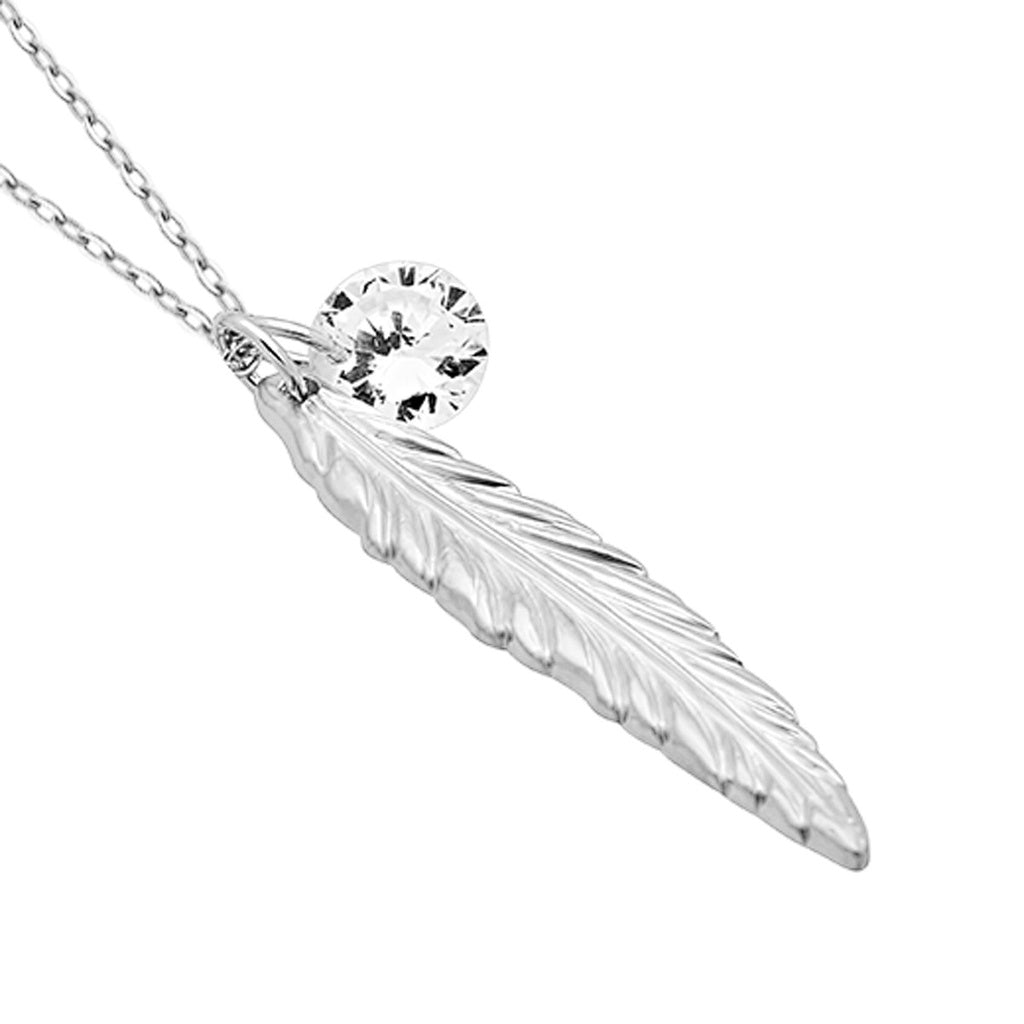 Feather Necklace, Silver Plated Feather and Birthstone Necklace, Elegant Necklace - YuppyCollections