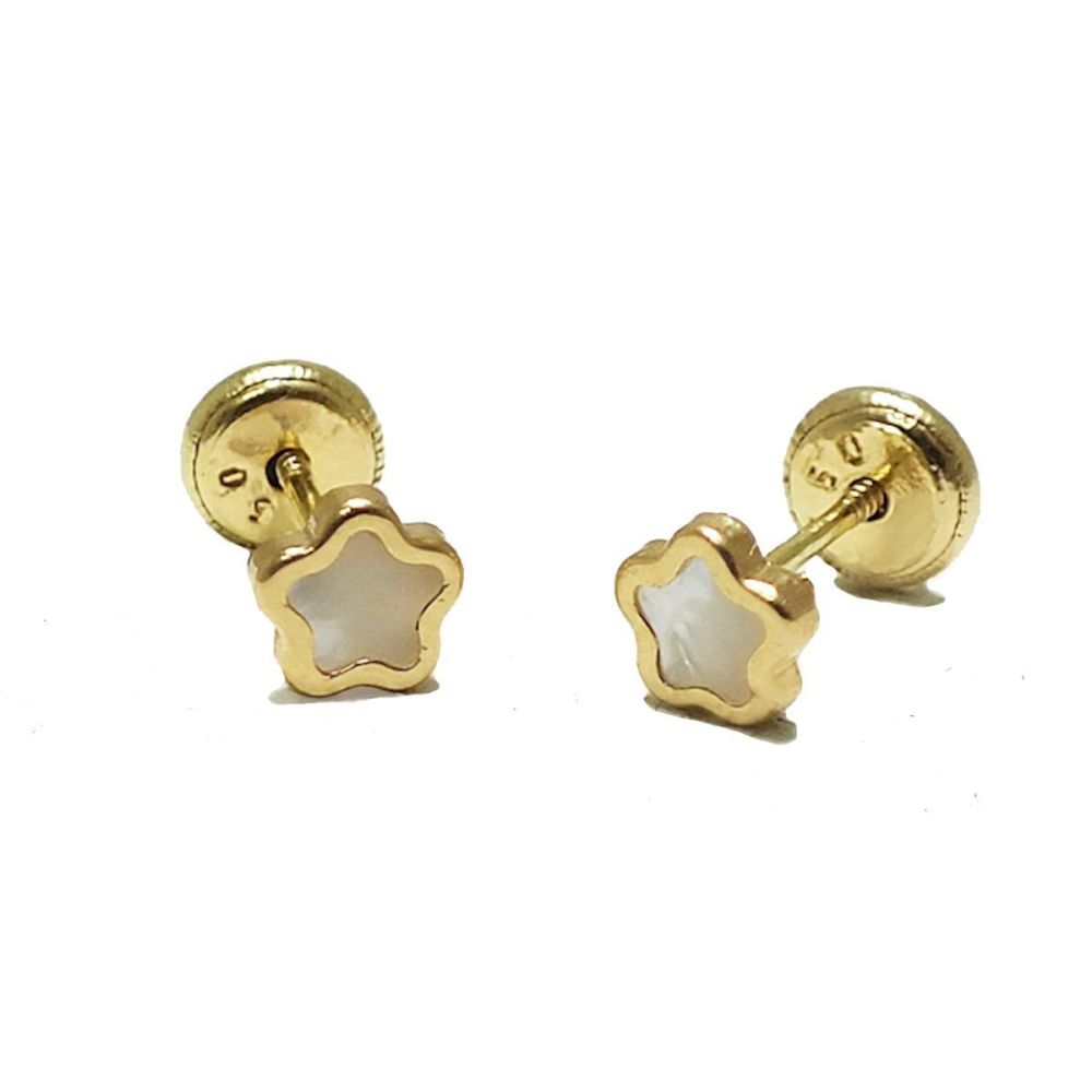 BecKids 18k Gold Mother of Pearl Flower Stud Earrings - YuppyCollections