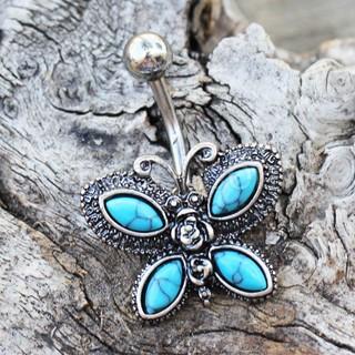 316L Stainless Steel Antique Turquoise Butterfly Navel Ring - YuppyCollections