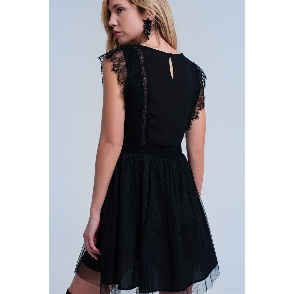 Black midi dress with lace - YuppyCollections