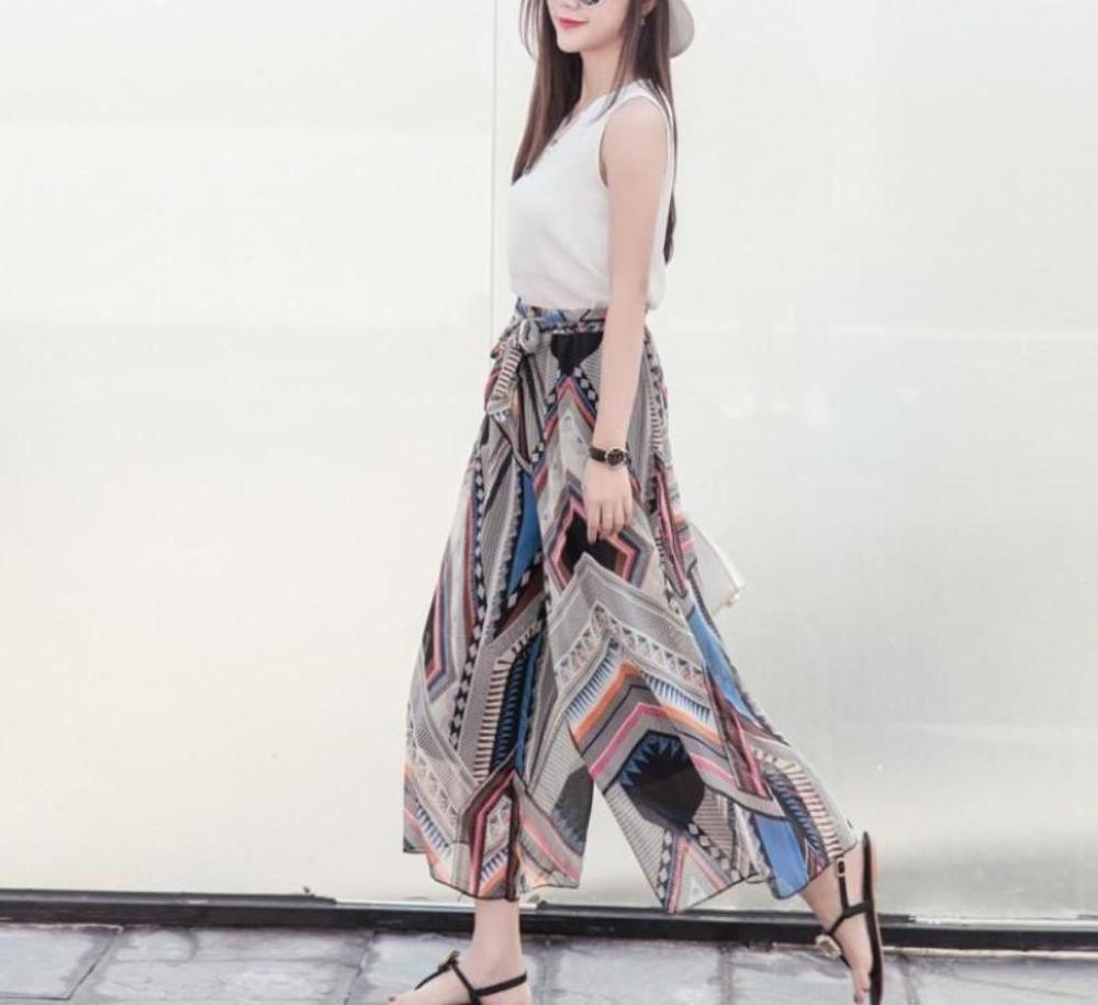 Pattern Flowy Wide Leg Pants - YuppyCollections