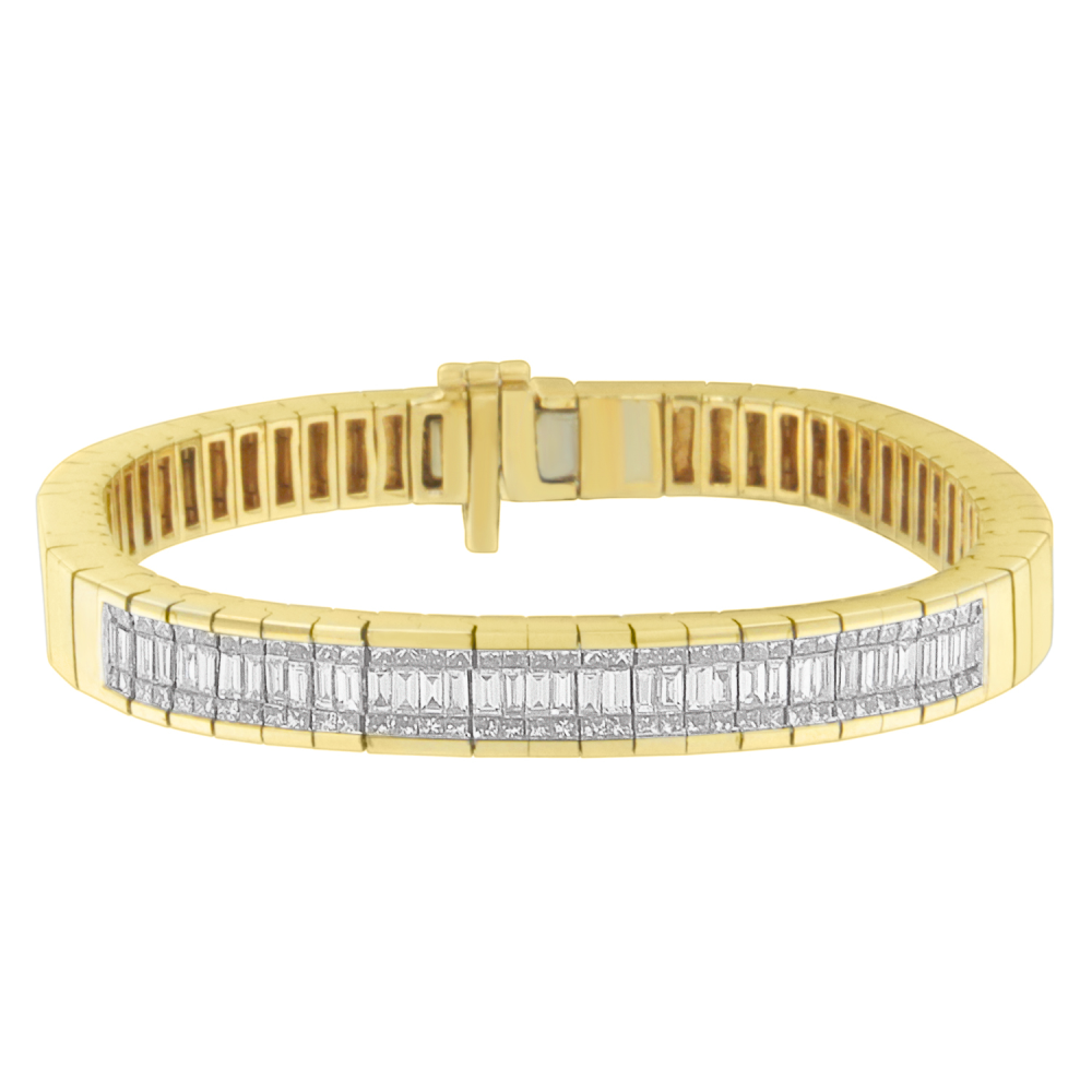 Classic 14K Yellow Gold 2.37 ct. TDW Baguette and Princess Cut Diamond Eternity Bracelet (H-I, SI1-SI2) - YuppyCollections