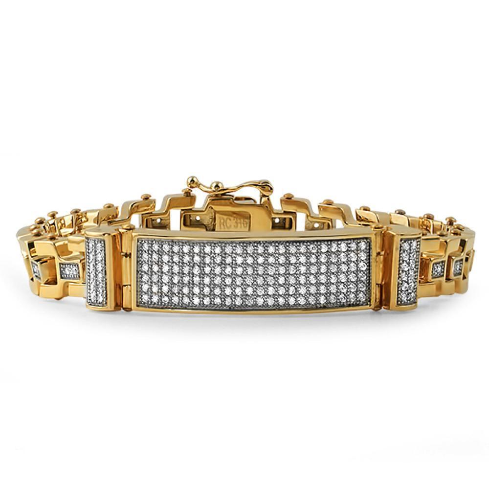 Gold Designer ID CZ Bracelet Stainless Steel - YuppyCollections