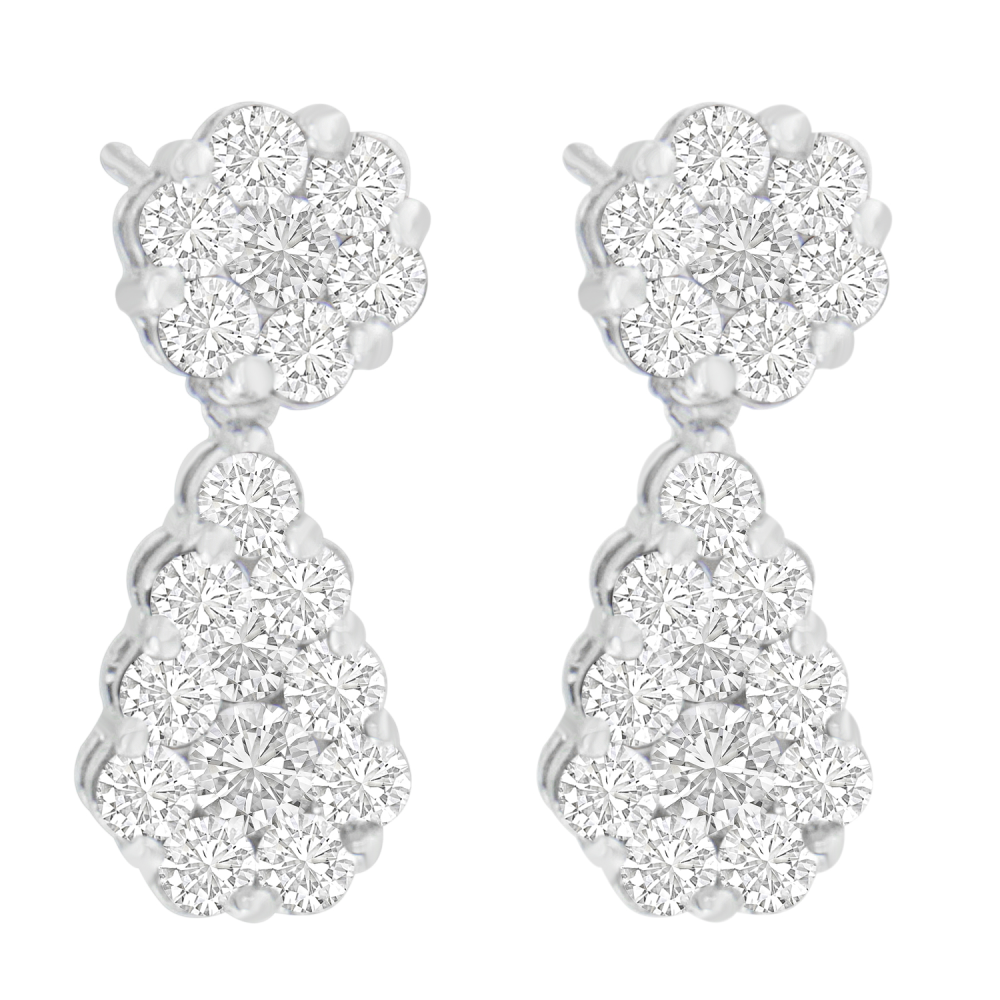 18K White Gold 3ct. TDW Round-cut Diamond Earrings (H-I,I1-I2) - YuppyCollections