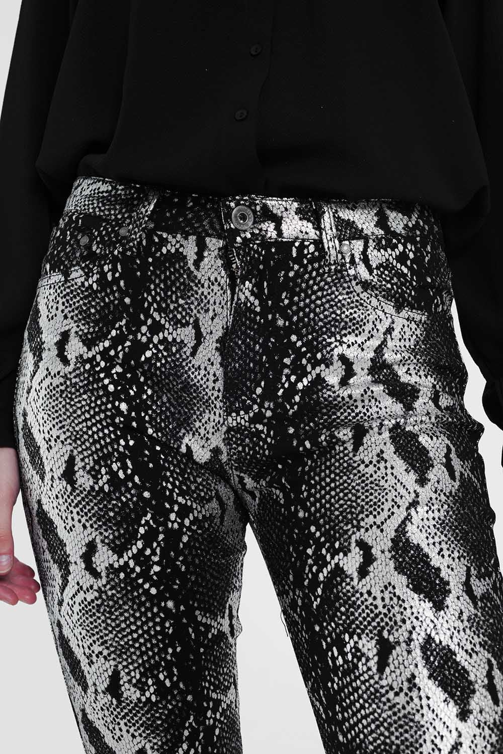 Black Skinny Shiny Printed Pants - YuppyCollections