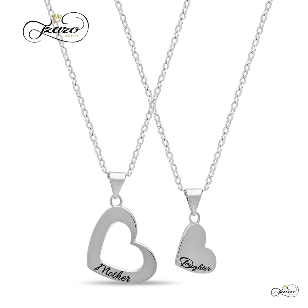 Mother Daughter Heart Necklace Set, 925 Silver, Silver Plated Heart Necklaces - YuppyCollections