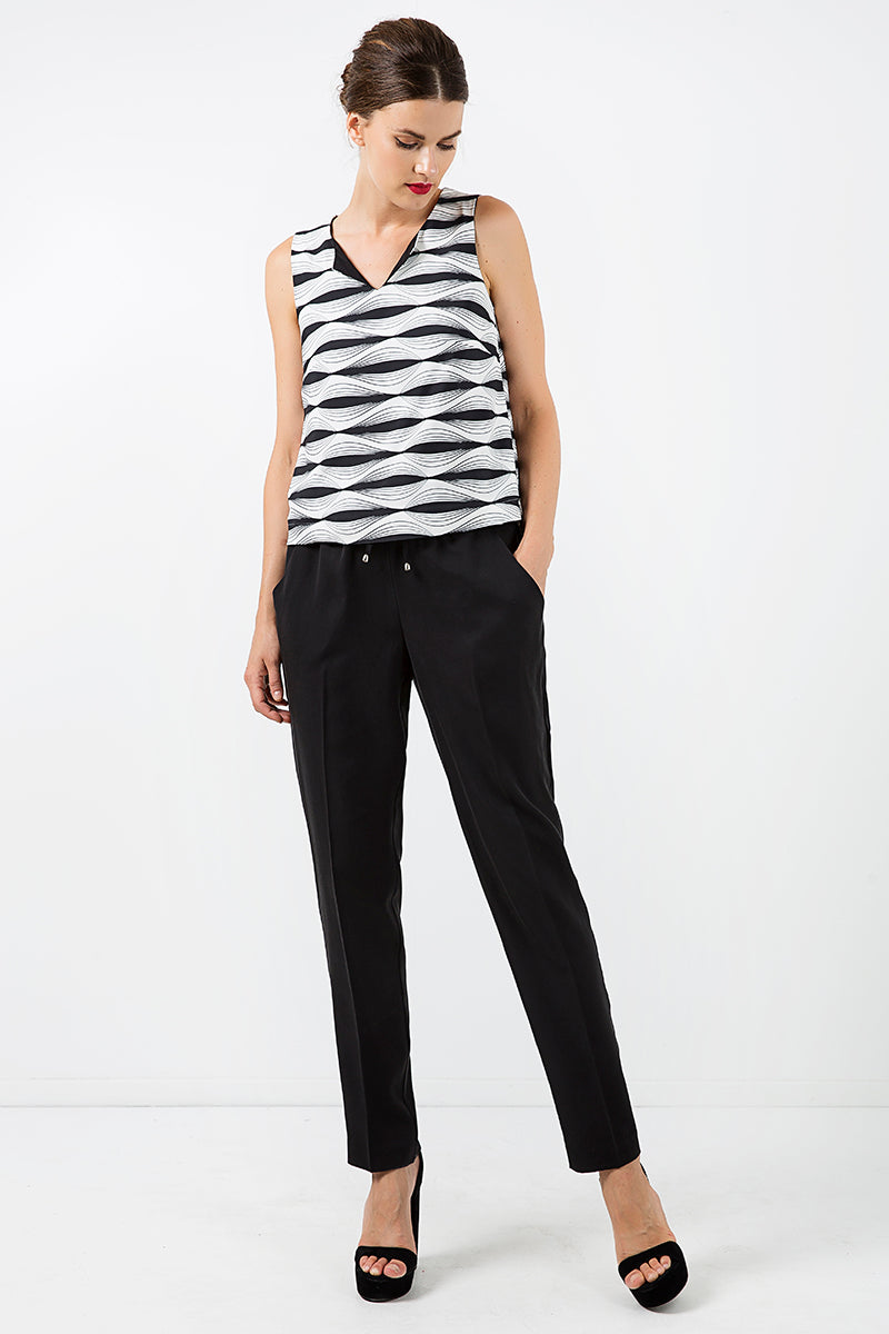 Long Black Pants with Tie Detail - YuppyCollections