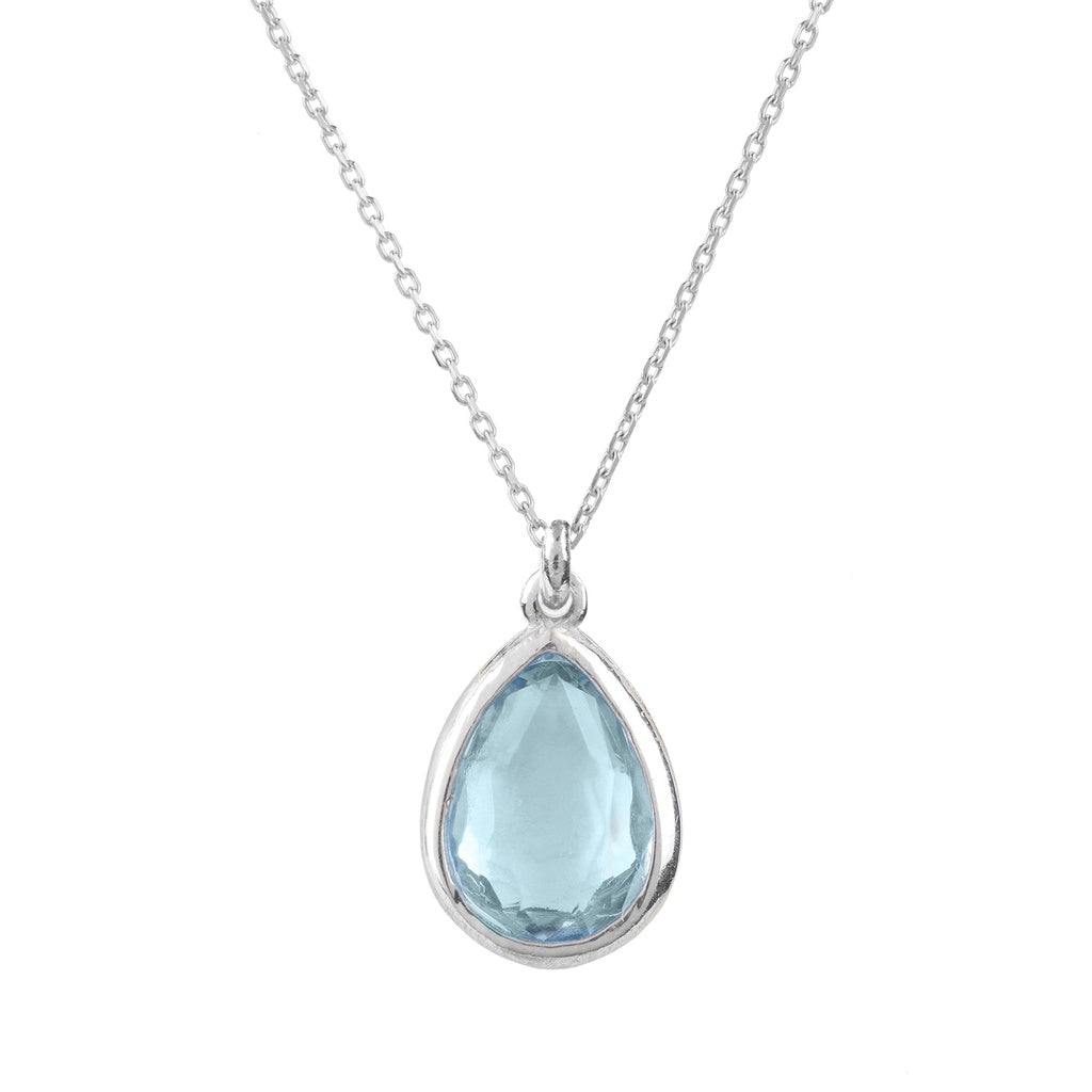 Pisa Mini Teardrop Necklace Silver Blue Topaz - YuppyCollections