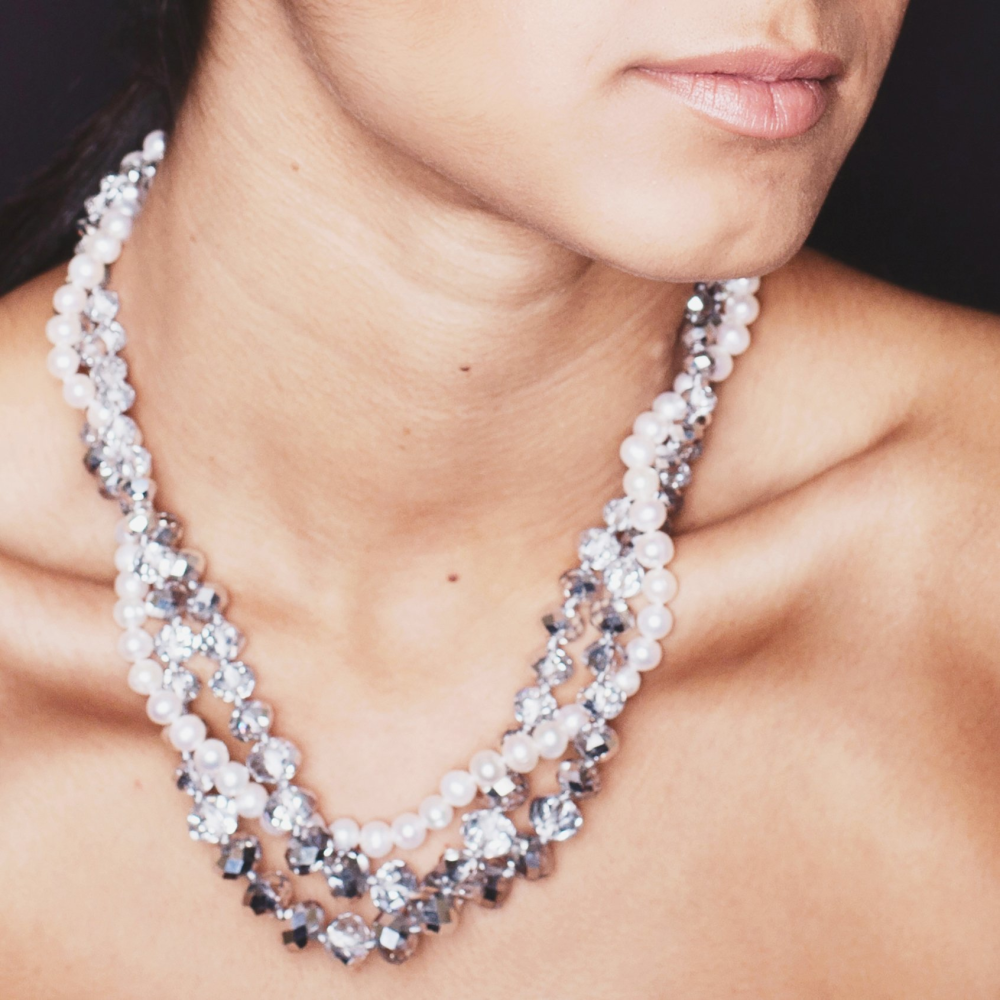 Kristin Pearl and Crystal Necklace - YuppyCollections