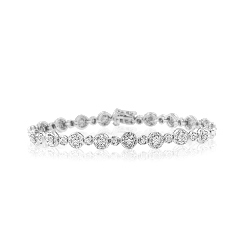 Sterling Silver 1.33ct TDW Diamond Link Bracelet (I-J,I3-Promo) - YuppyCollections