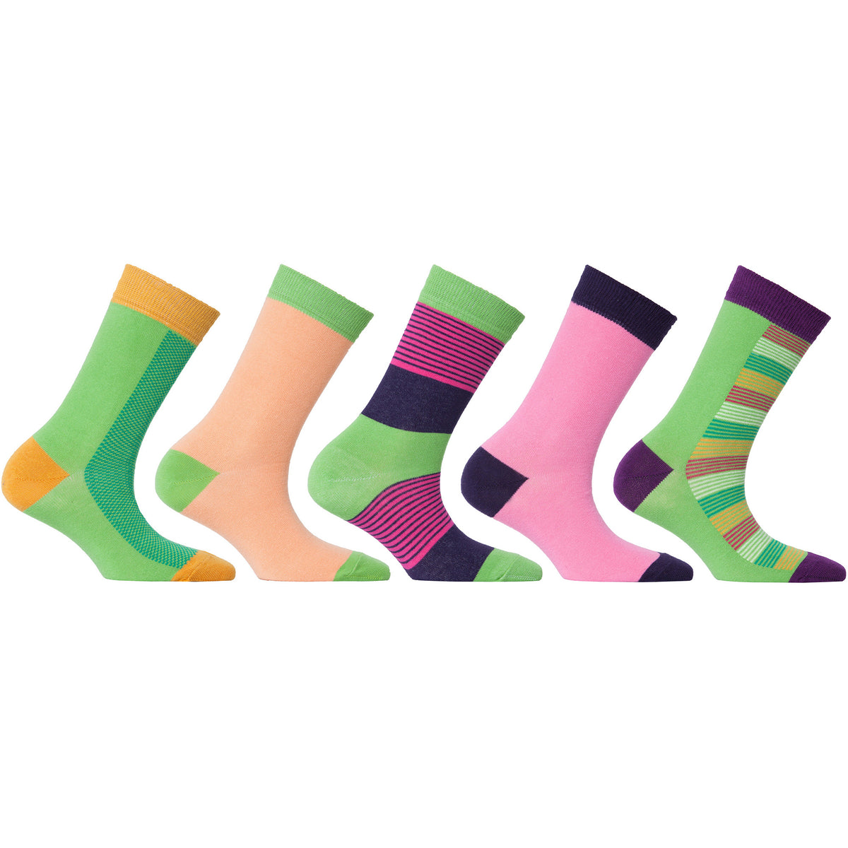 Womens 5-Pair Colorful Crew Socks - 6039 - YuppyCollections