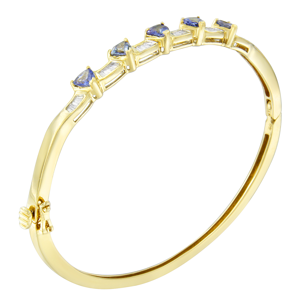 14K Yellow Gold 2ct. TDW Baguette-cut Diamond and Tanzanite Bangle (H-I, VS2-SI1) - YuppyCollections