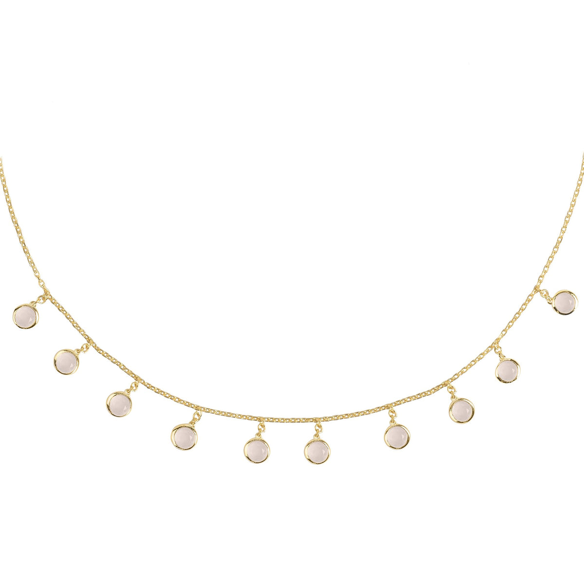 Florence Round Gemstone Necklace Gold Rose Quartz - YuppyCollections