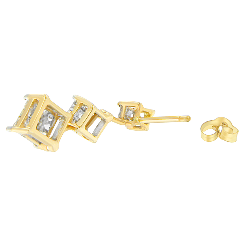 14K Yellow Gold 1ct. TDW Princess-cut Diamond Earrings (H-I,SI1-SI2) - YuppyCollections