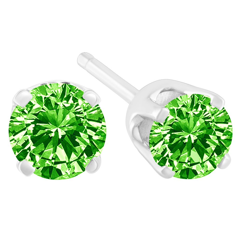 Sterling Silver 1/7ct TDW Treated Green Round-Cut Diamond Stud (Green, I2-I3) - YuppyCollections