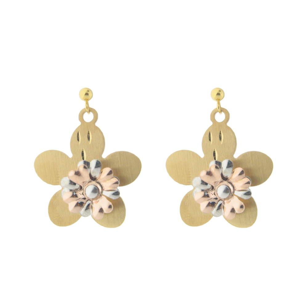 Golden Flower Dangling Earrings in Sterling Silver - YuppyCollections