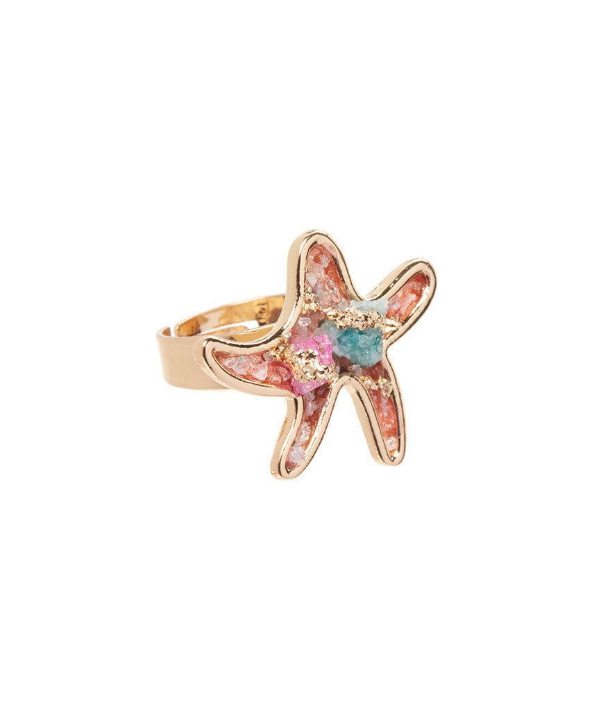 Crushed Stone Starfish Statement Ring - YuppyCollections